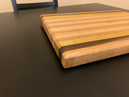 Hand-Crafted Cutting Board | Regular (12" x 18") | Red Oak, Walnut, Yellow Tarara