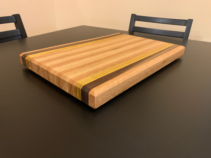 Hand-Crafted Cutting Board | Regular (12" x 18") | Red Oak, Walnut, Yellow Tarara