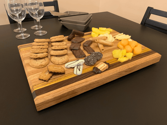 Hand - Crafted Cutting Board | Regular (12" x 18") | Red Oak, Walnut, Yellow Tarara - Mike W. Hammer