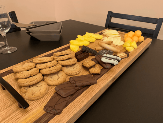Hardwood Charcuterie Tray | Red Oak, Walnut, Yellow Tarara | 10" x 26" - Mike W. Hammer