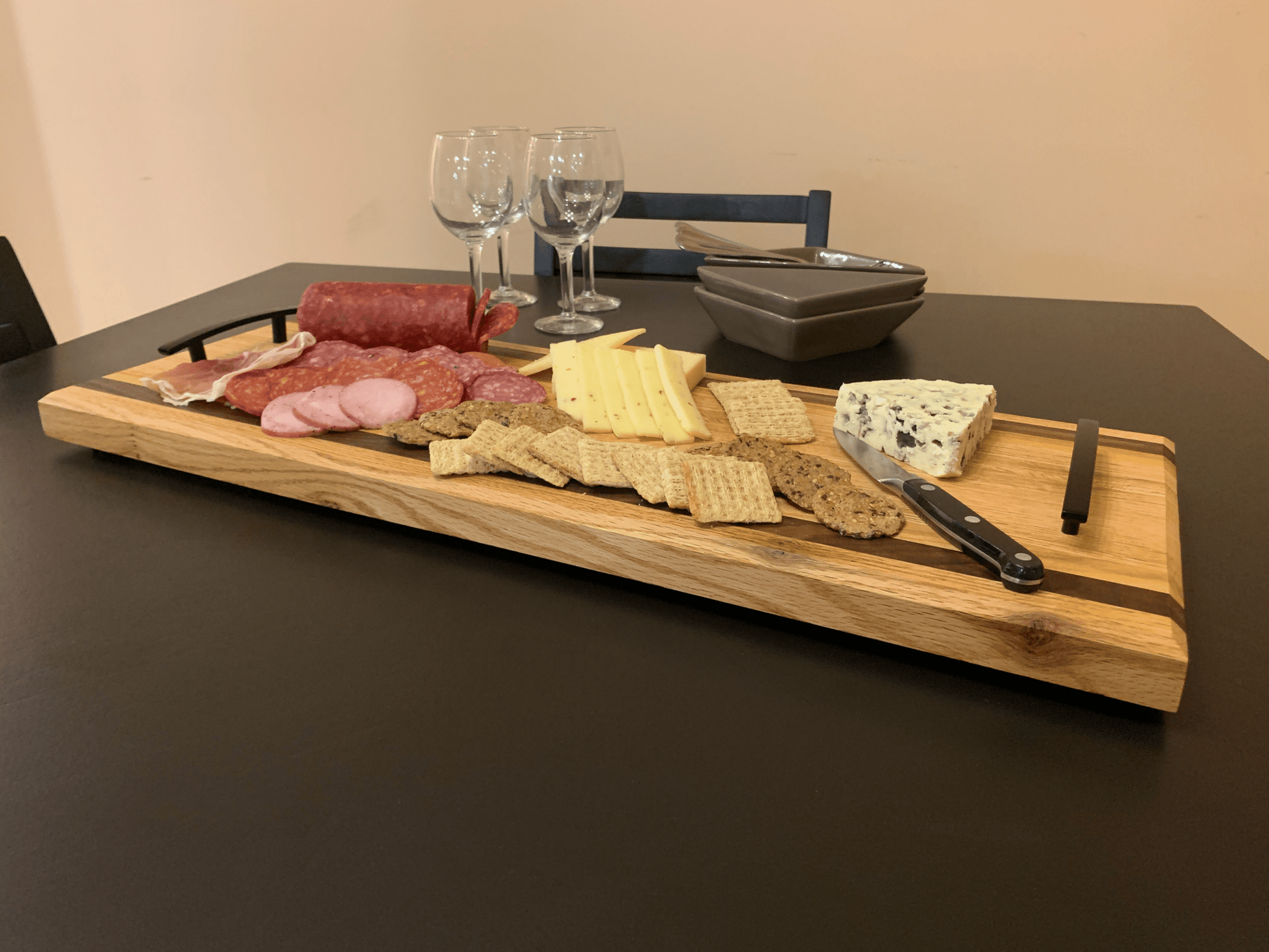 Hardwood Charcuterie Tray | Red Oak, Walnut, Yellow Tarara | 10" x 26" - Mike W. Hammer