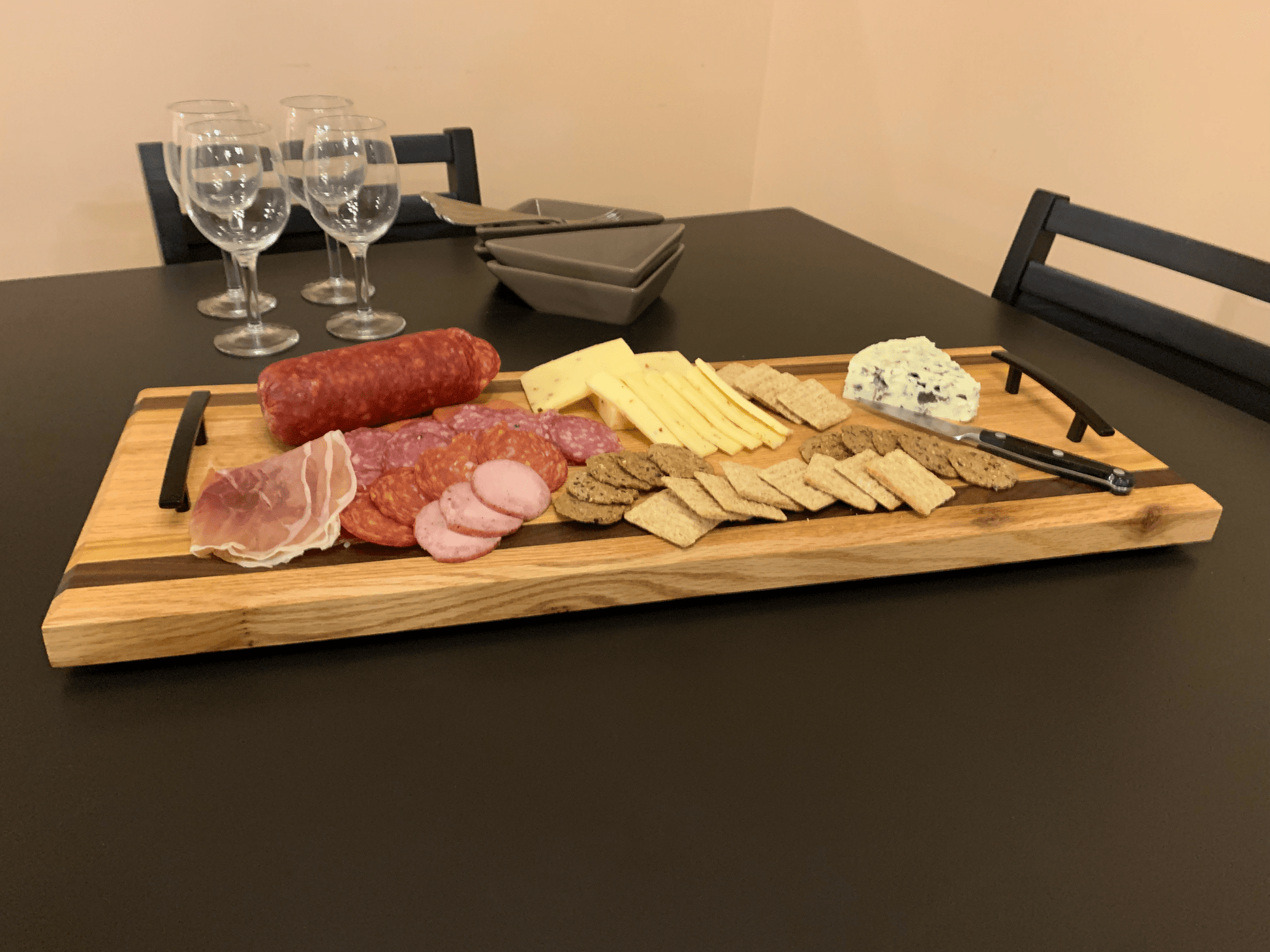 Hardwood Charcuterie Tray | Red Oak, Walnut, Yellow Tarara | 10" x 26" - Mike W. Hammer