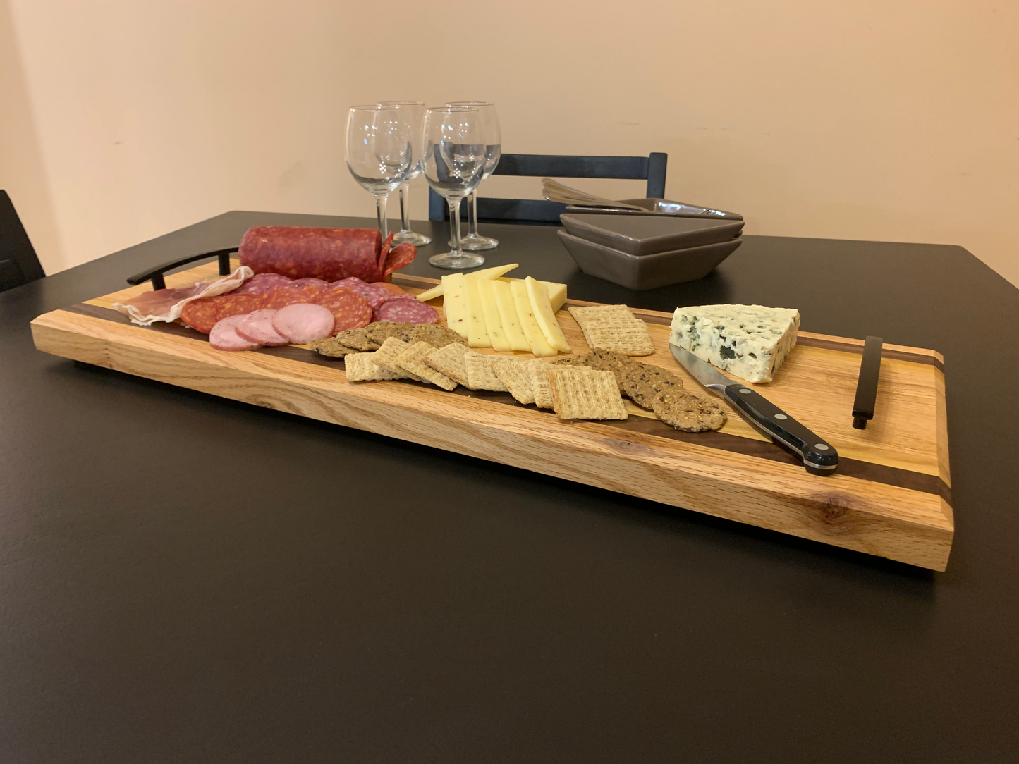 Hardwood Charcuterie Tray | Red Oak, Walnut, Yellow Tarara | 10" x 26"